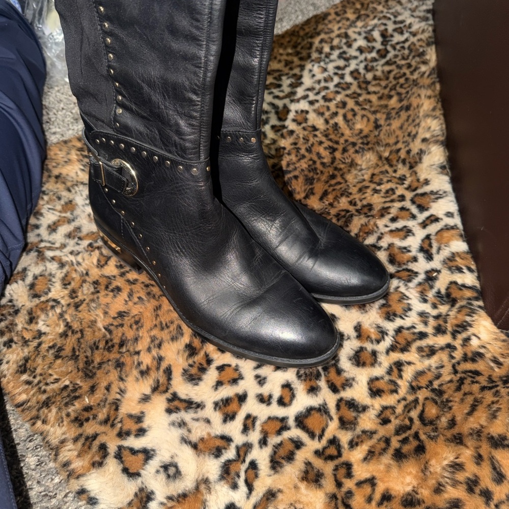 Vince Camuto Black Over the Knee Boots with Gold Studs